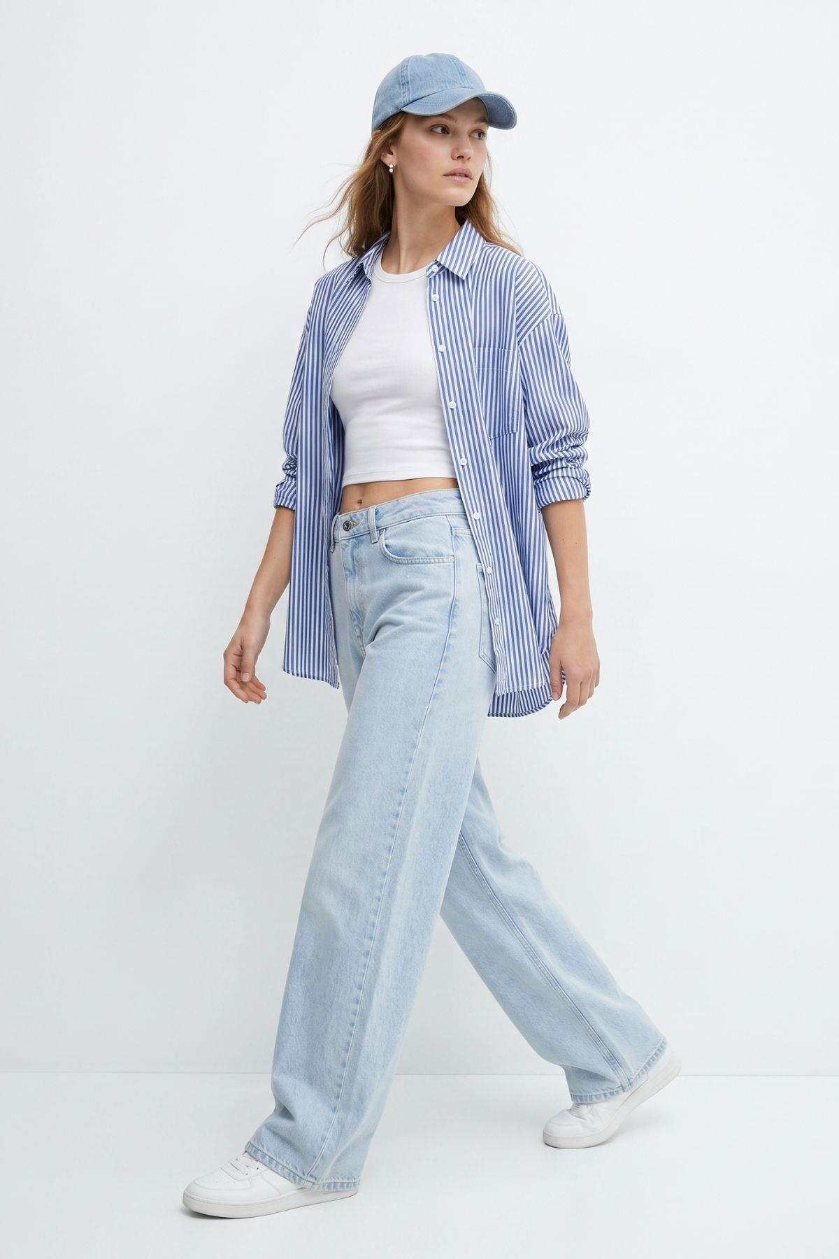 Yüksek Bel Düz Paça Jean 5043 Buz - RAYS (1)