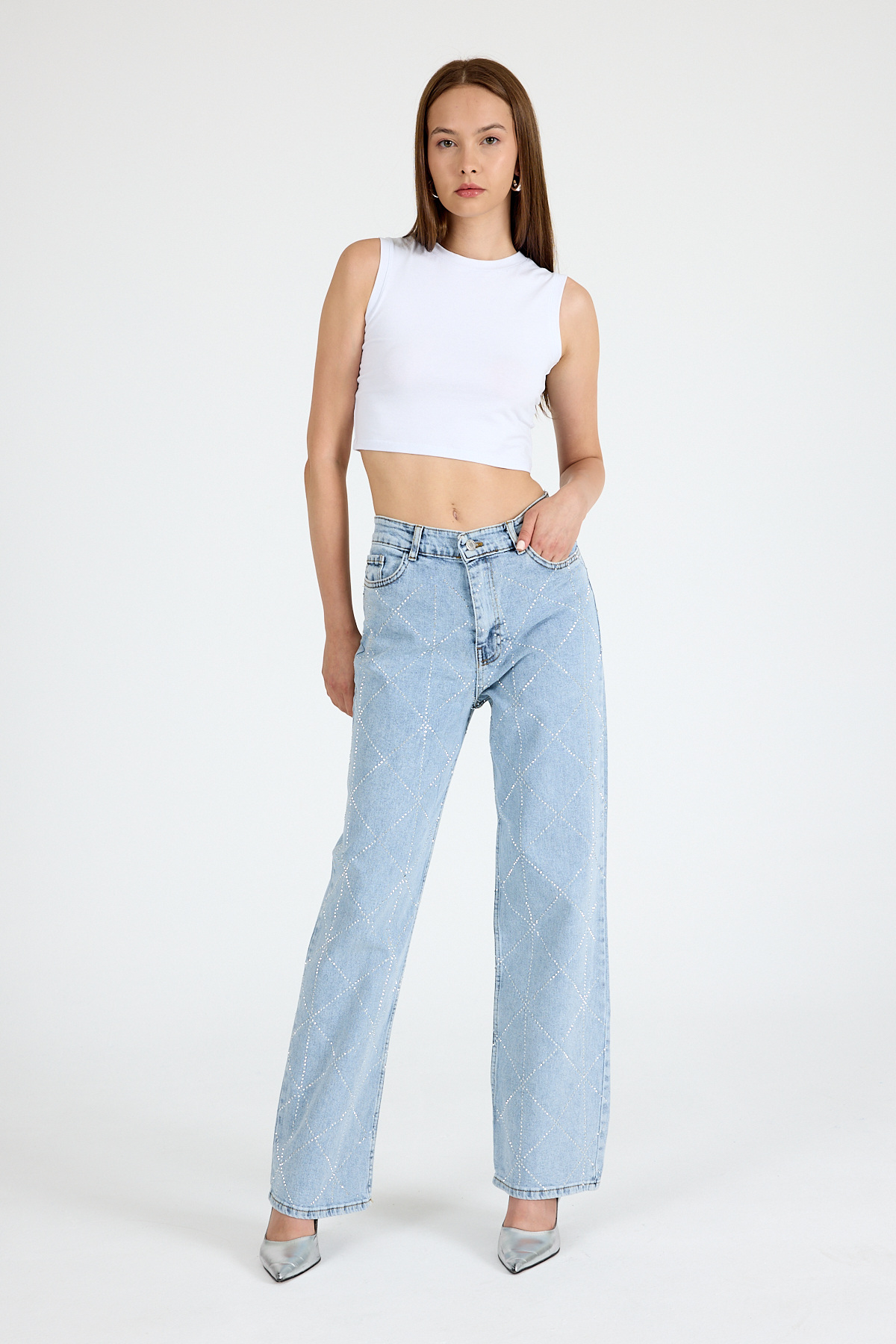 Buzkar Geometrik Taşlı Straight Jean 3330 - 6