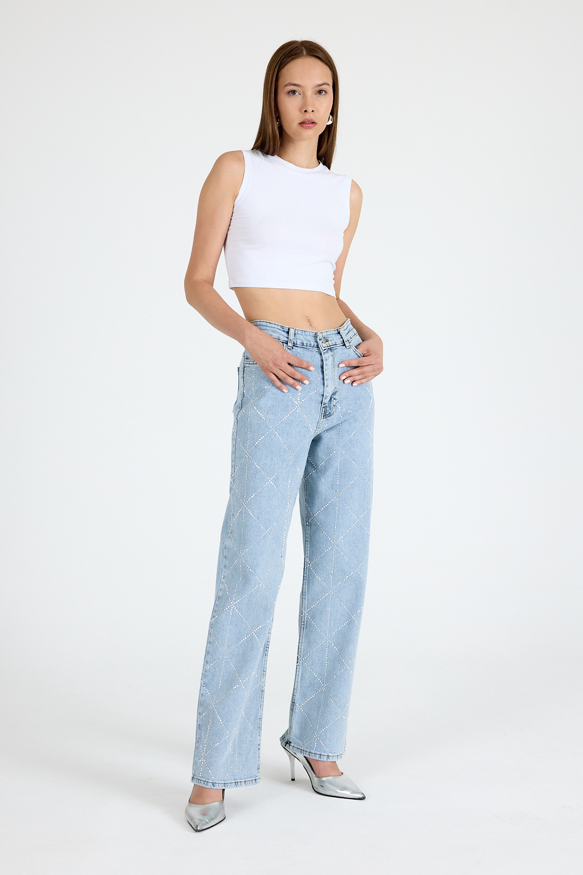 Buzkar Geometrik Taşlı Straight Jean 3330 - 1