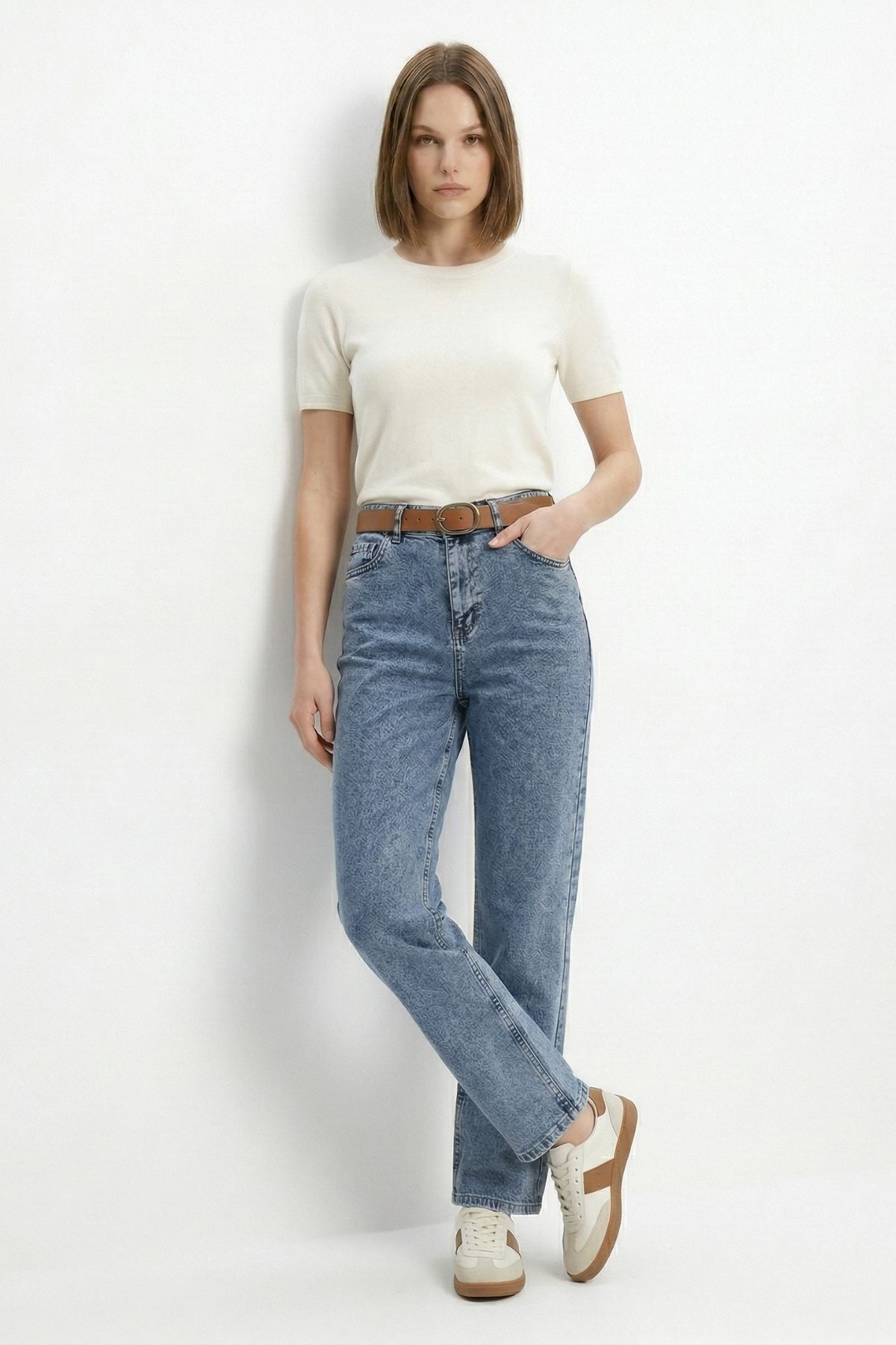 Kemerli Likralı Jean 3043 Buzkar - 1