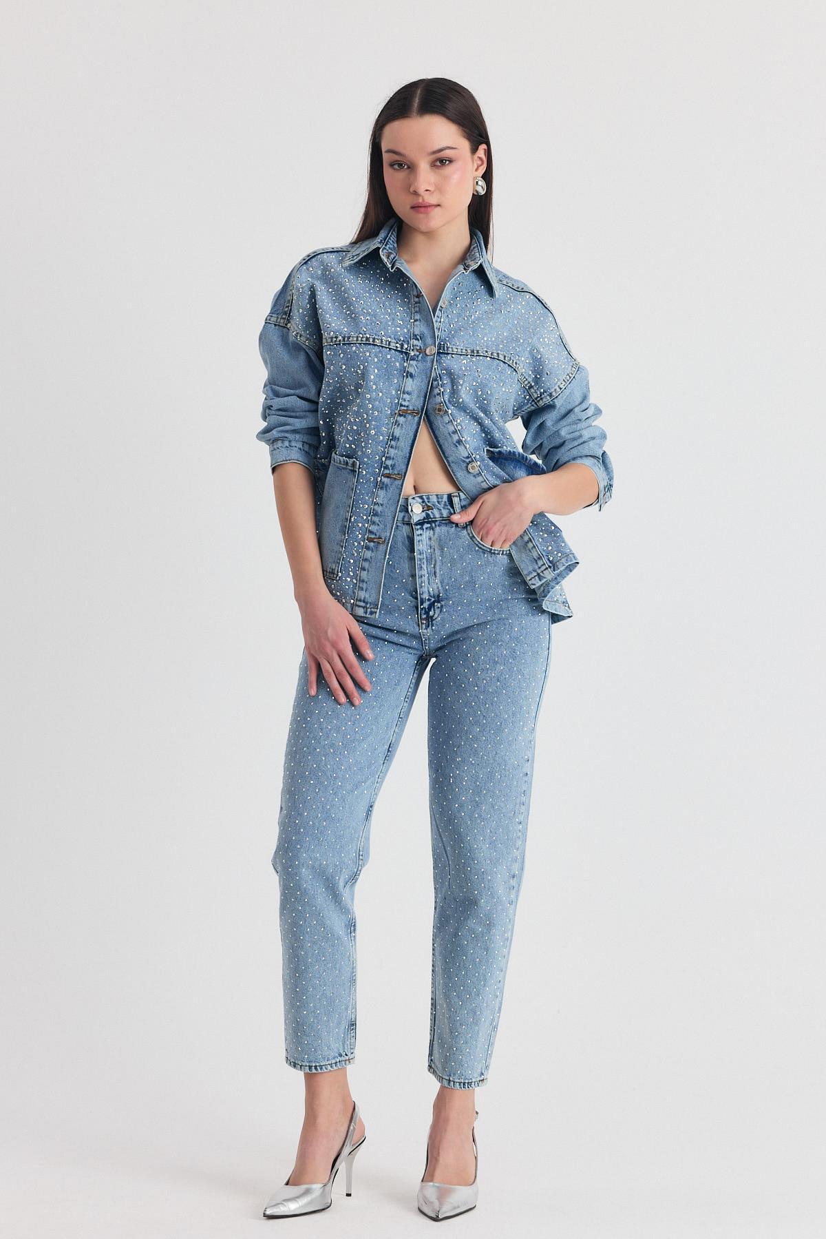 Buzkar Taş Detay Mom Jean 3332 