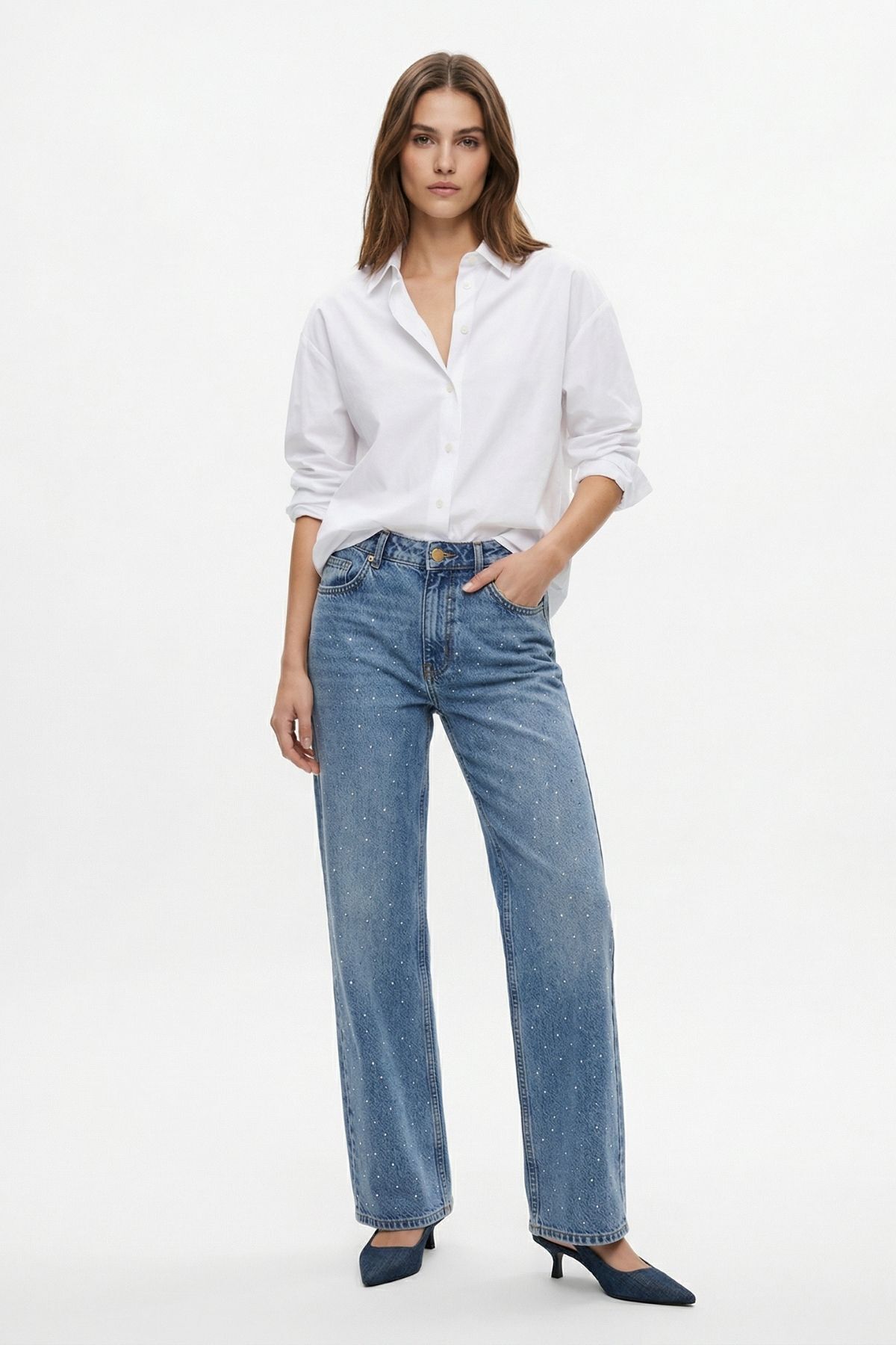 Buzkar Yüksek Bel Taşlı Jean 520 - 2