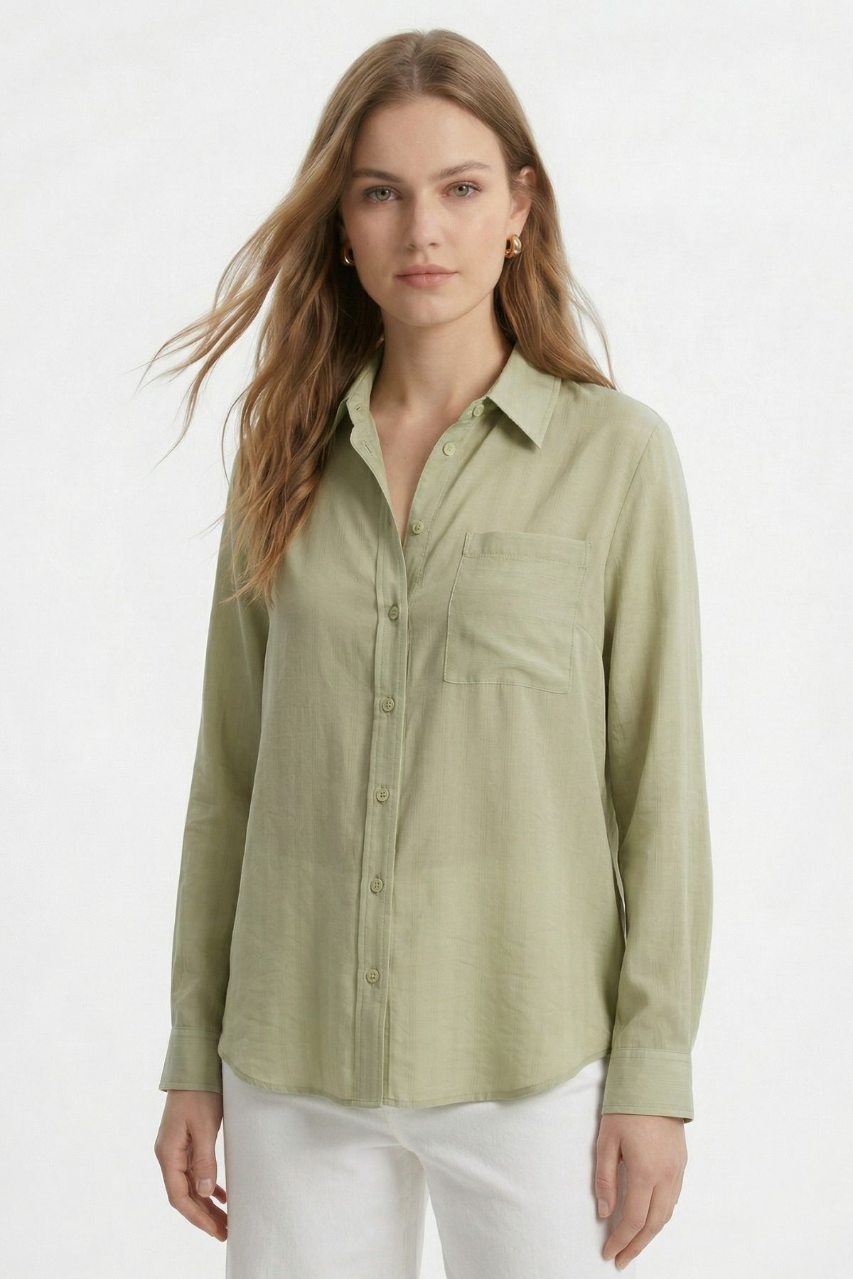 Çağla Cepli Çizgili Oversize Gömlek 5449 - 2