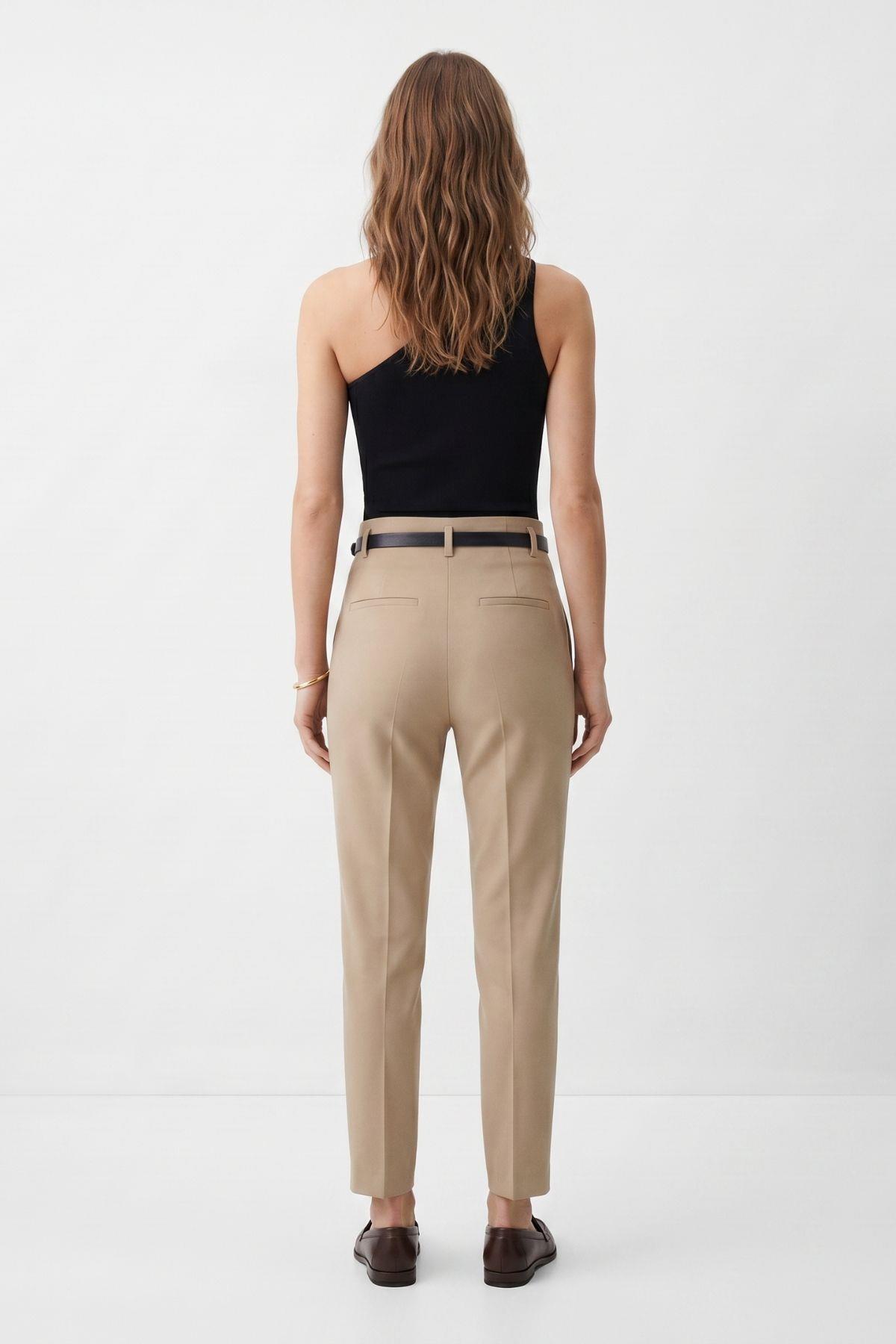 Bel V Kesim Kemerli Pantolon 8404A Camel - RAYS