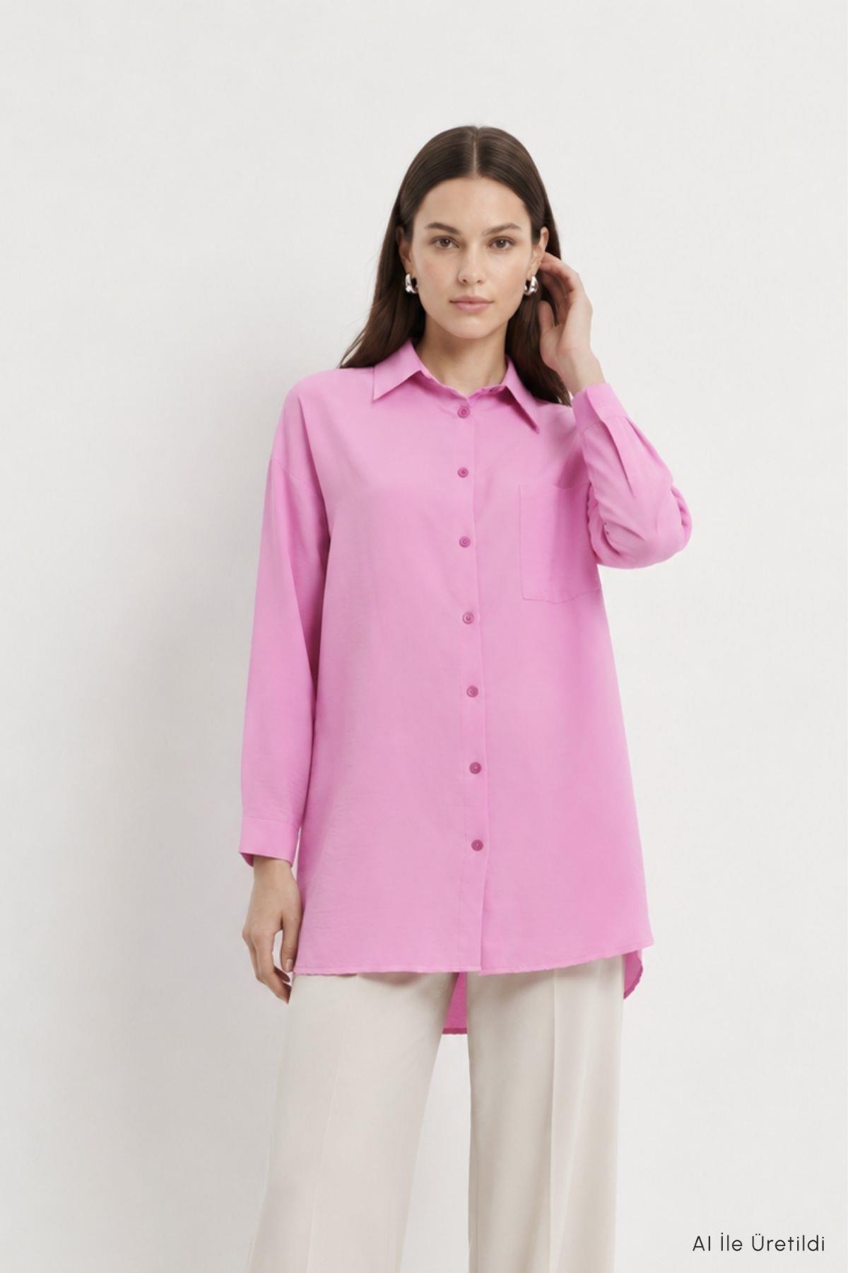 Cep Detaylı Düğmeli Tunik 8700 Pembe - RAYS