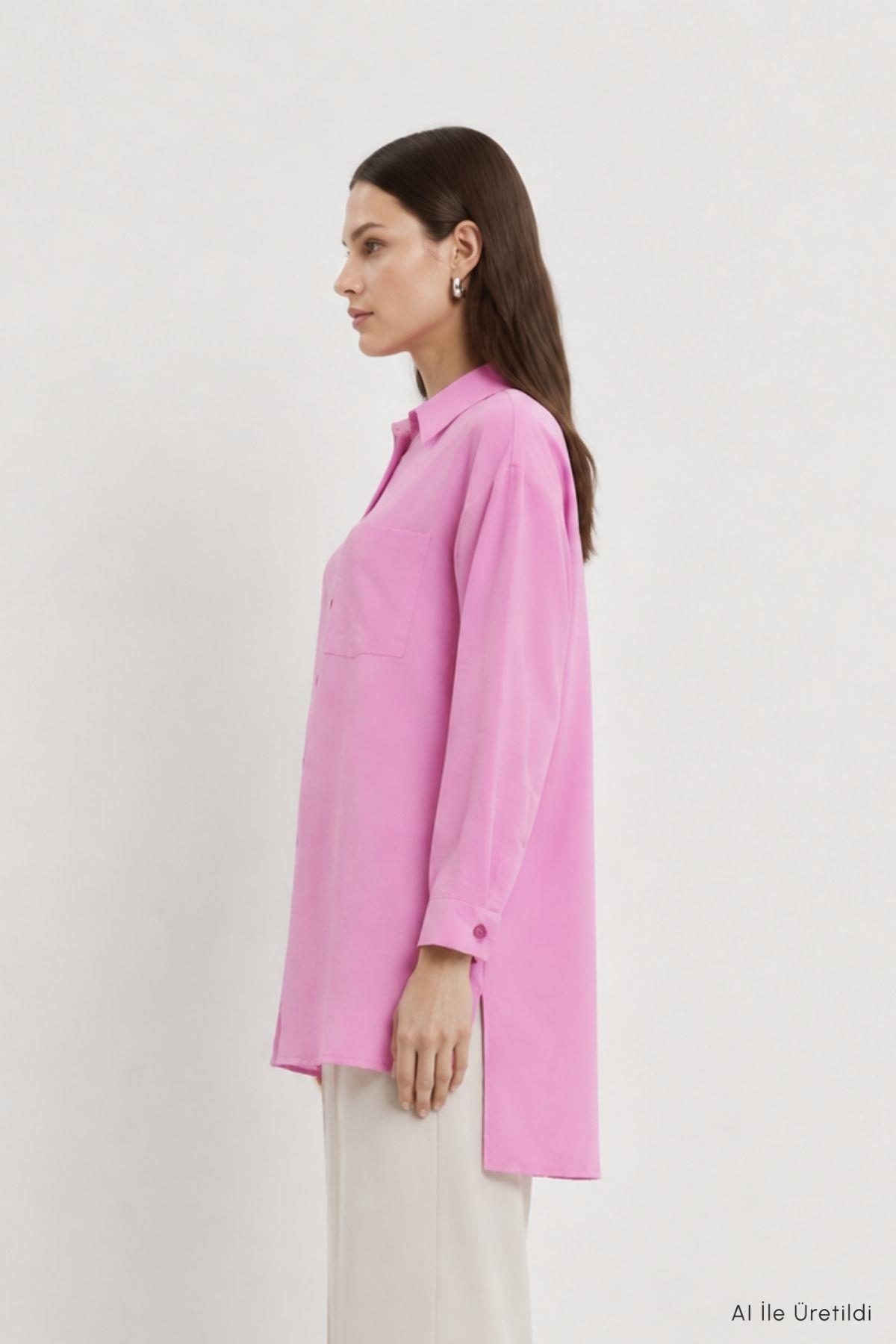 Cep Detaylı Düğmeli Tunik 8700 Pembe - RAYS (1)