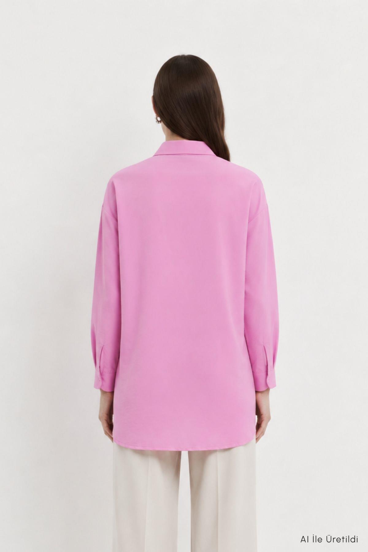 Cep Detaylı Düğmeli Tunik 8700 Pembe - RAYS