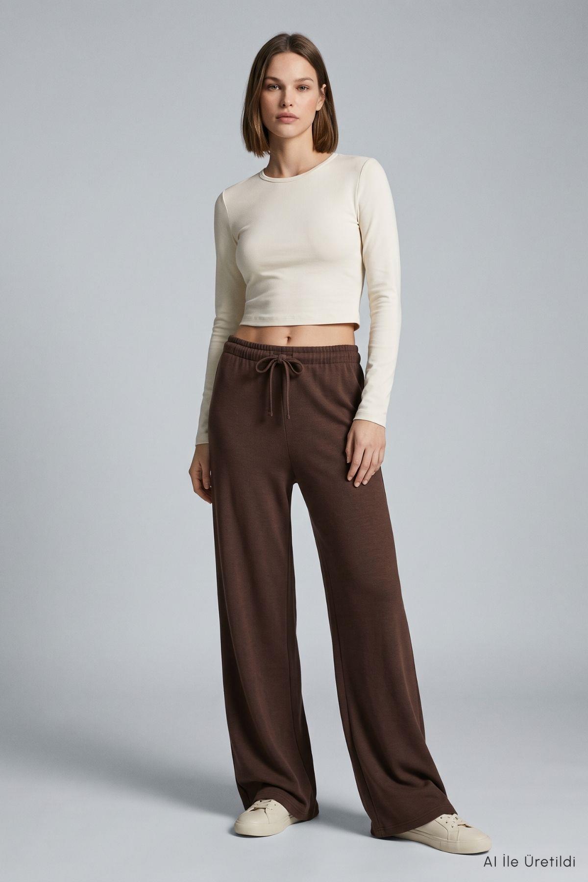 Cepli Geniş Paça Pantolon 3077A Kahve - 1