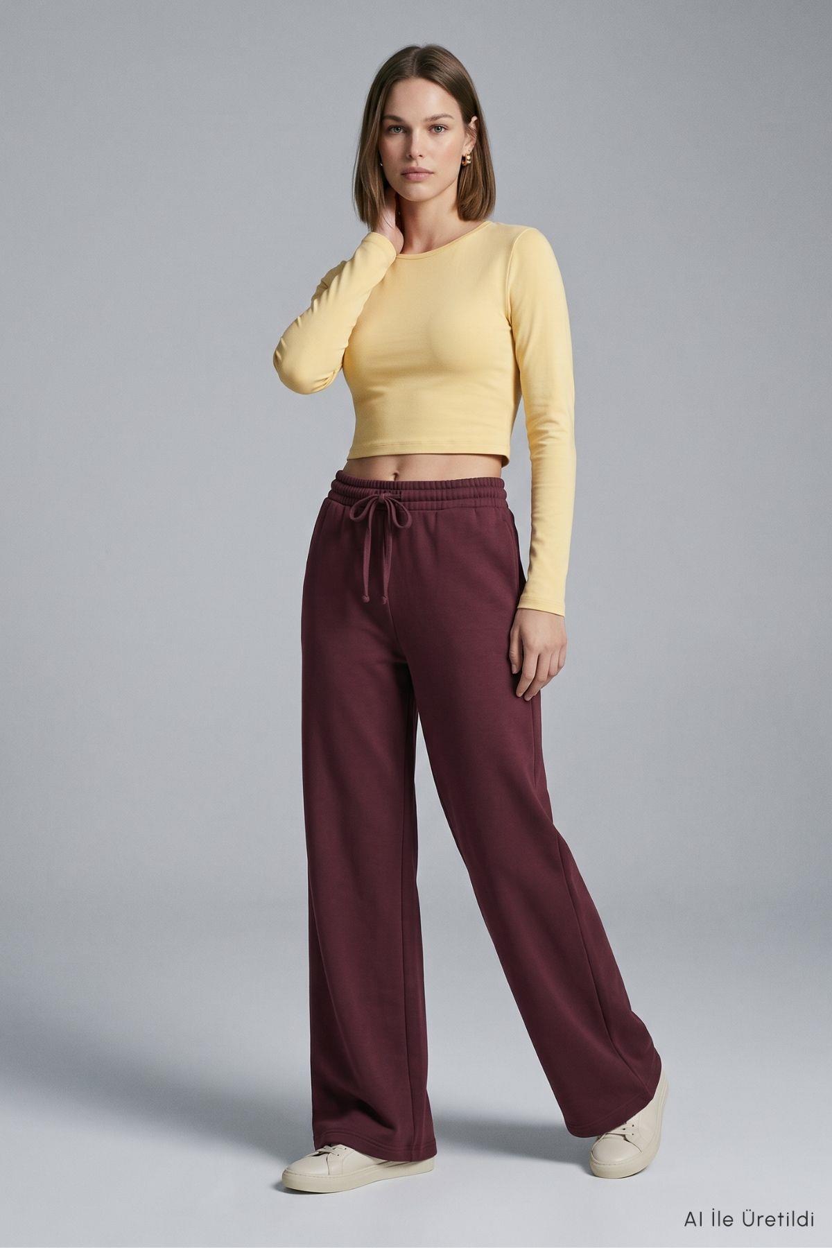 Cepli Geniş Paça Pantolon 3077A Mürdüm - Rays