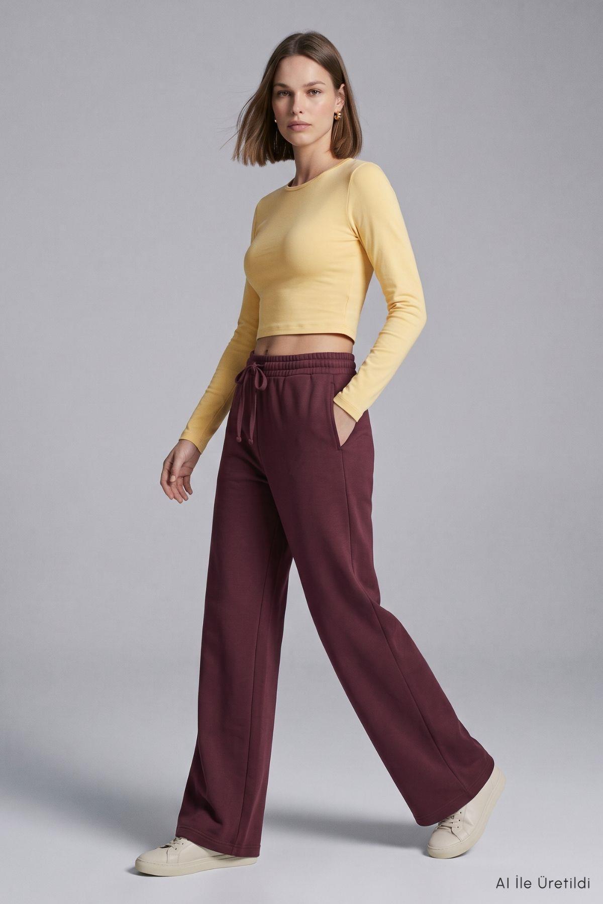 Cepli Geniş Paça Pantolon 3077A Mürdüm - 2