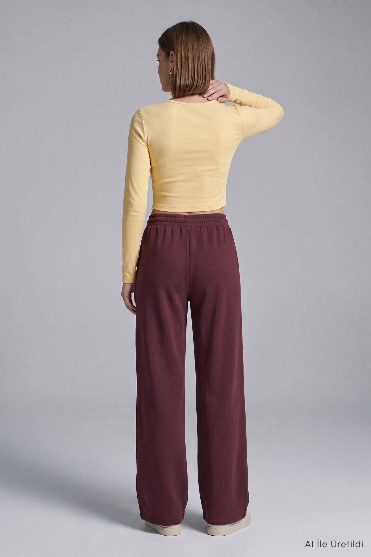 Cepli Geniş Paça Pantolon 3077A Mürdüm - Rays