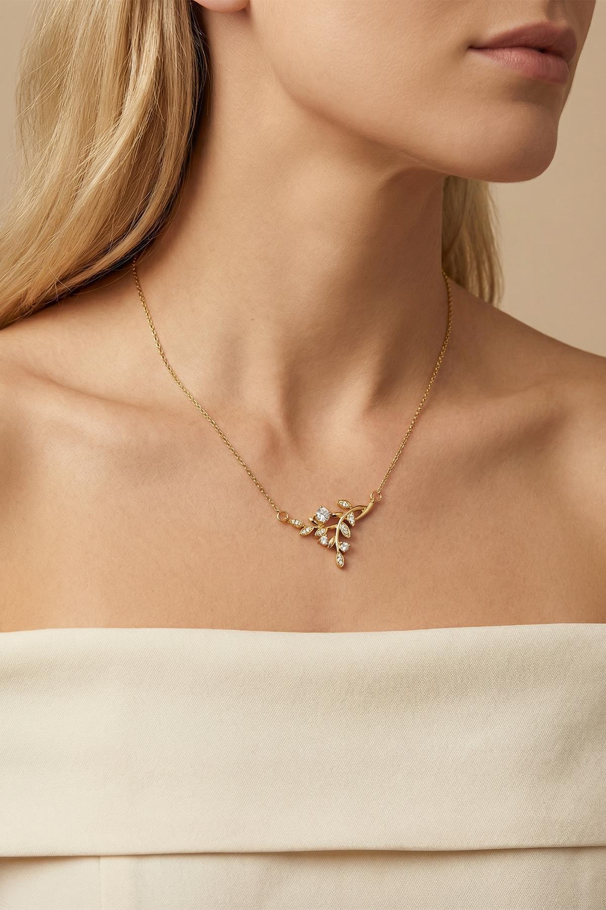 Çiçek Figürlü Gold Renk Kolye 0107 - RAYS