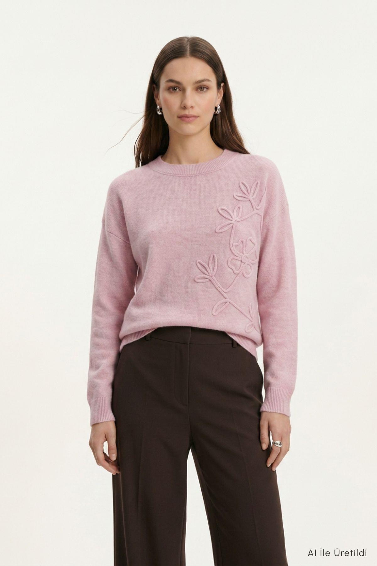 Çiçek Nakış Kazak 70056 Pembe - RAYS (1)