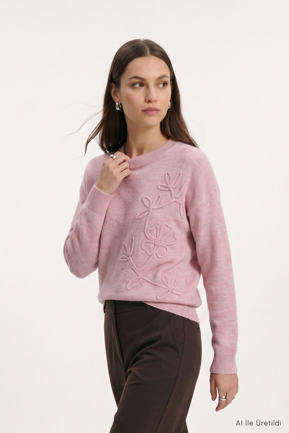 Çiçek Nakış Kazak 70056 Pembe - RAYS