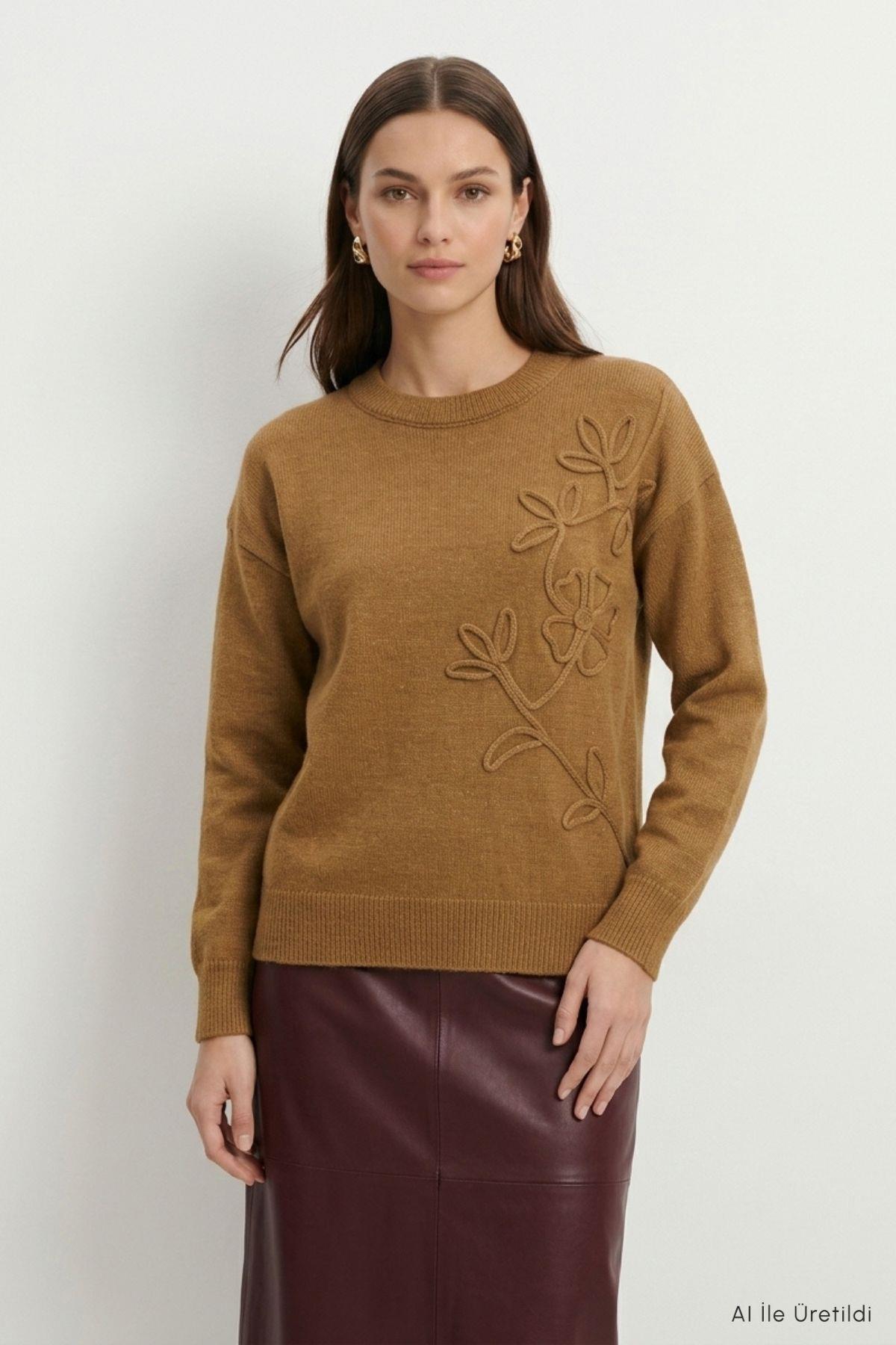Çiçek Nakış Kazak 70056 Taba - RAYS
