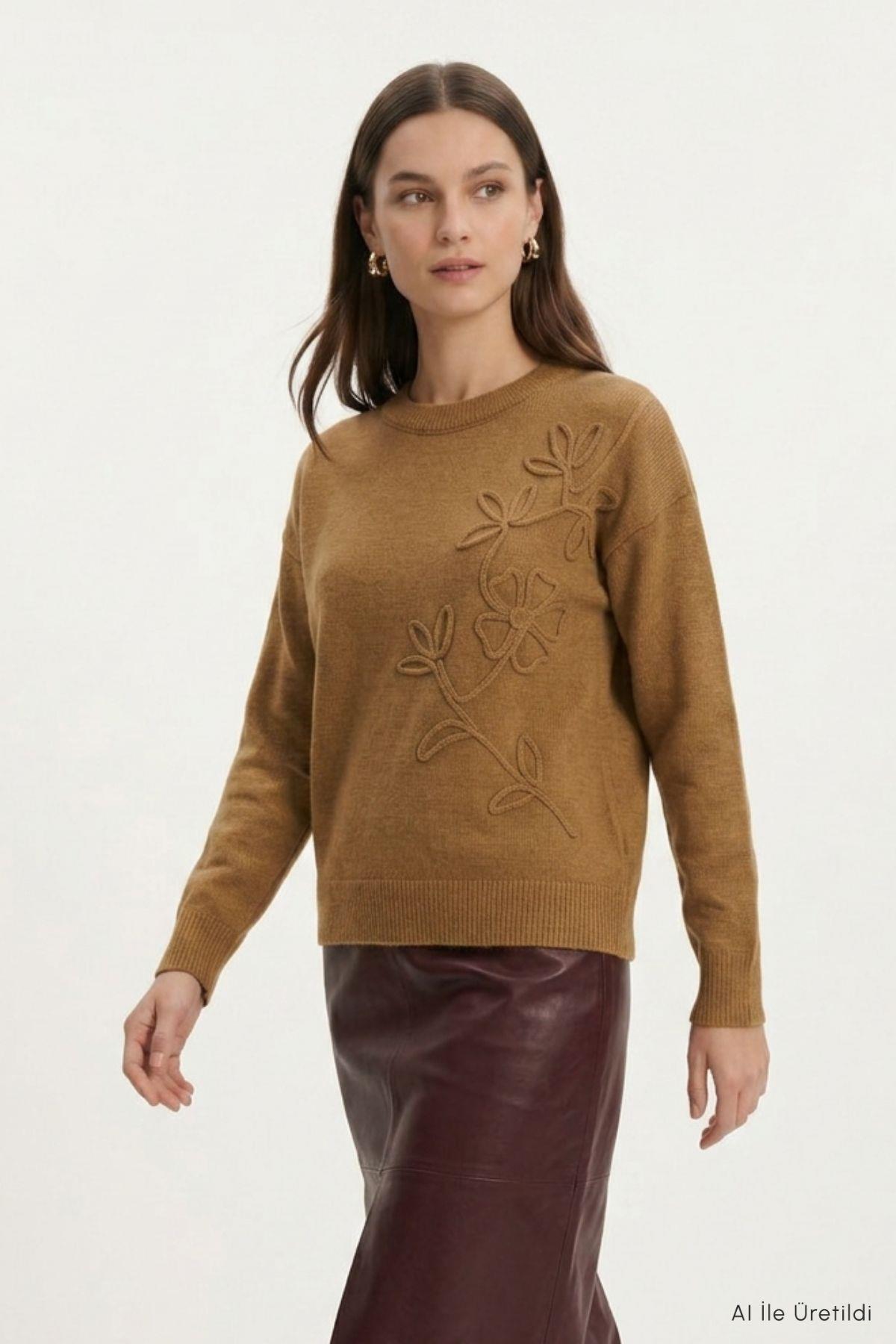 Çiçek Nakış Kazak 70056 Taba - RAYS (1)