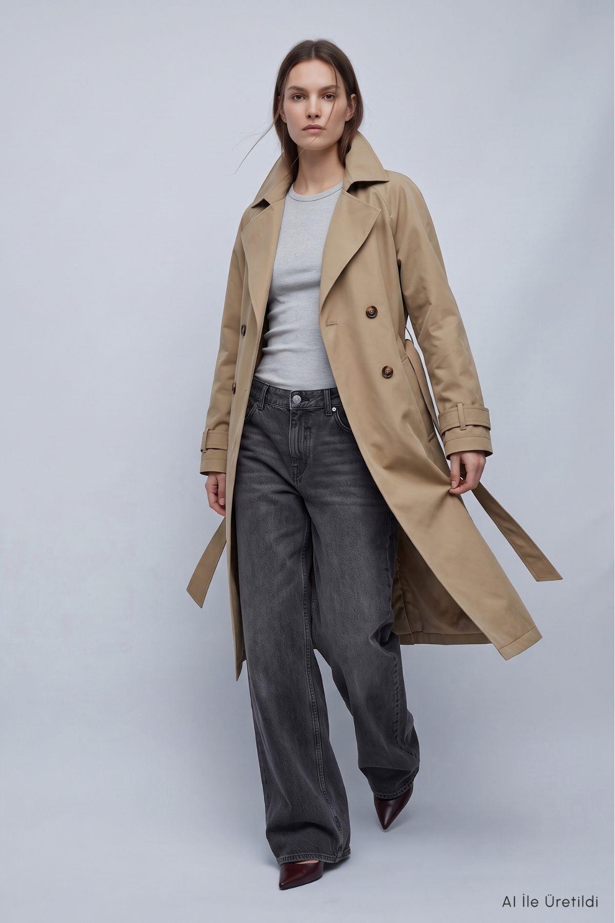 Çift Düğmeli Oversize Trençkot 277 Bej - RAYS