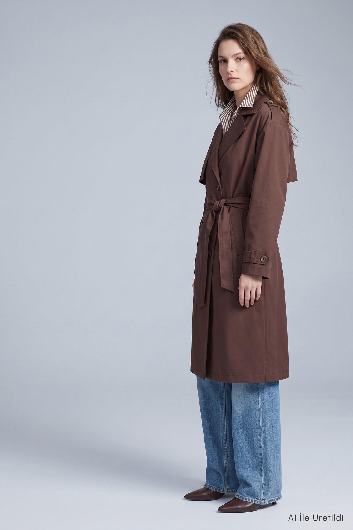 Çift Düğmeli Oversize Trençkot 277 Kahve - RAYS