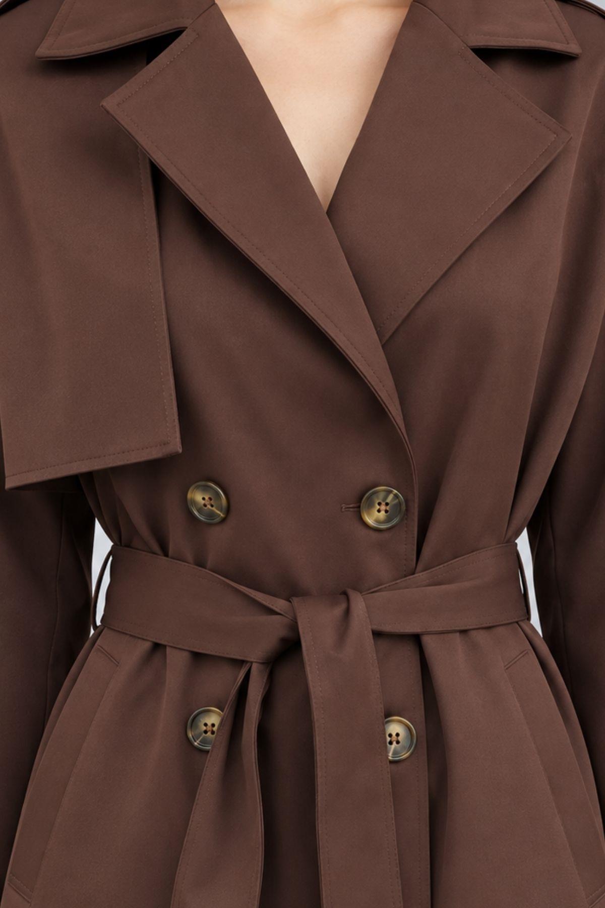 Çift Düğmeli Oversize Trençkot 277 Kahve - 5
