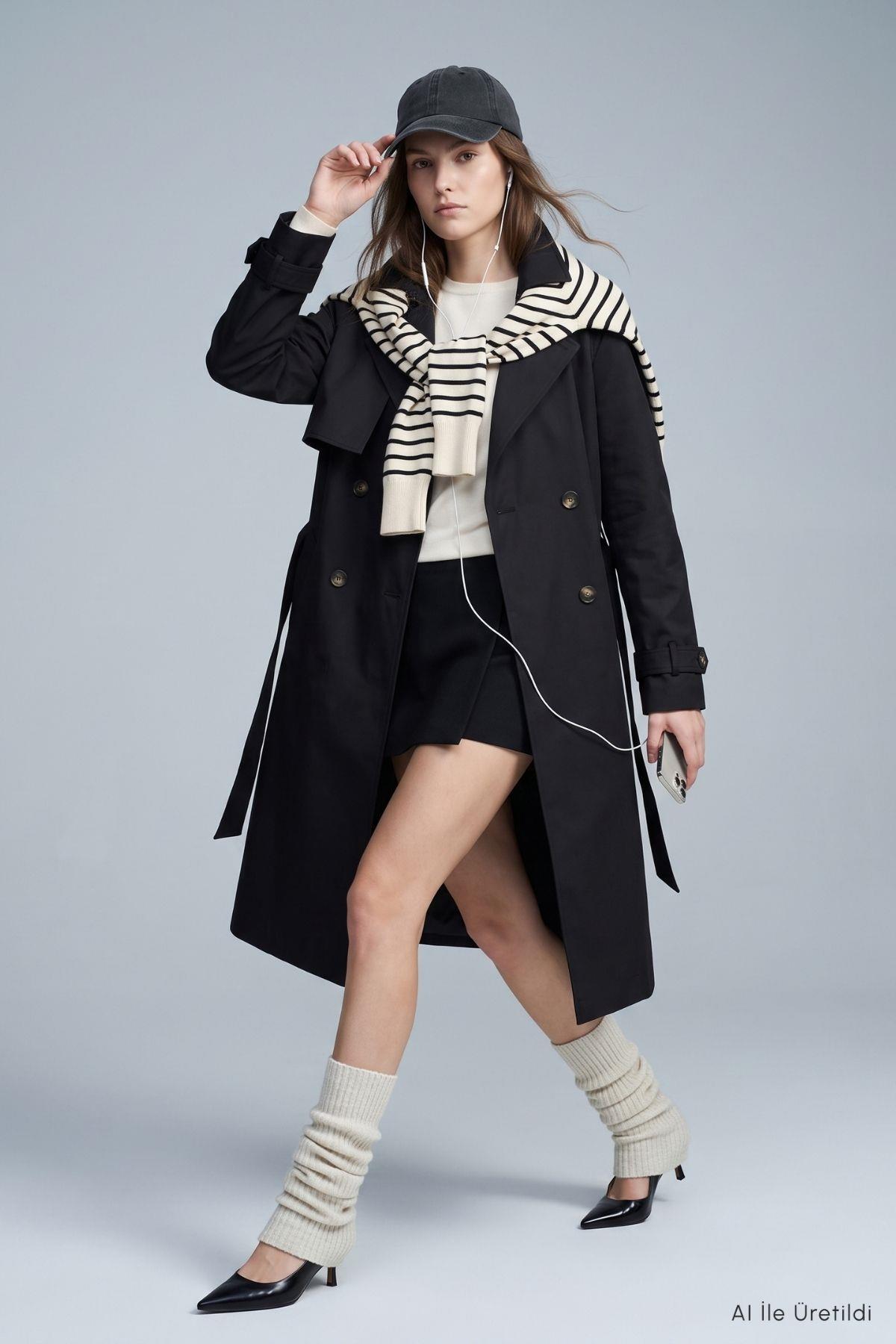 Çift Düğmeli Oversize Trençkot 277 Siyah - RAYS