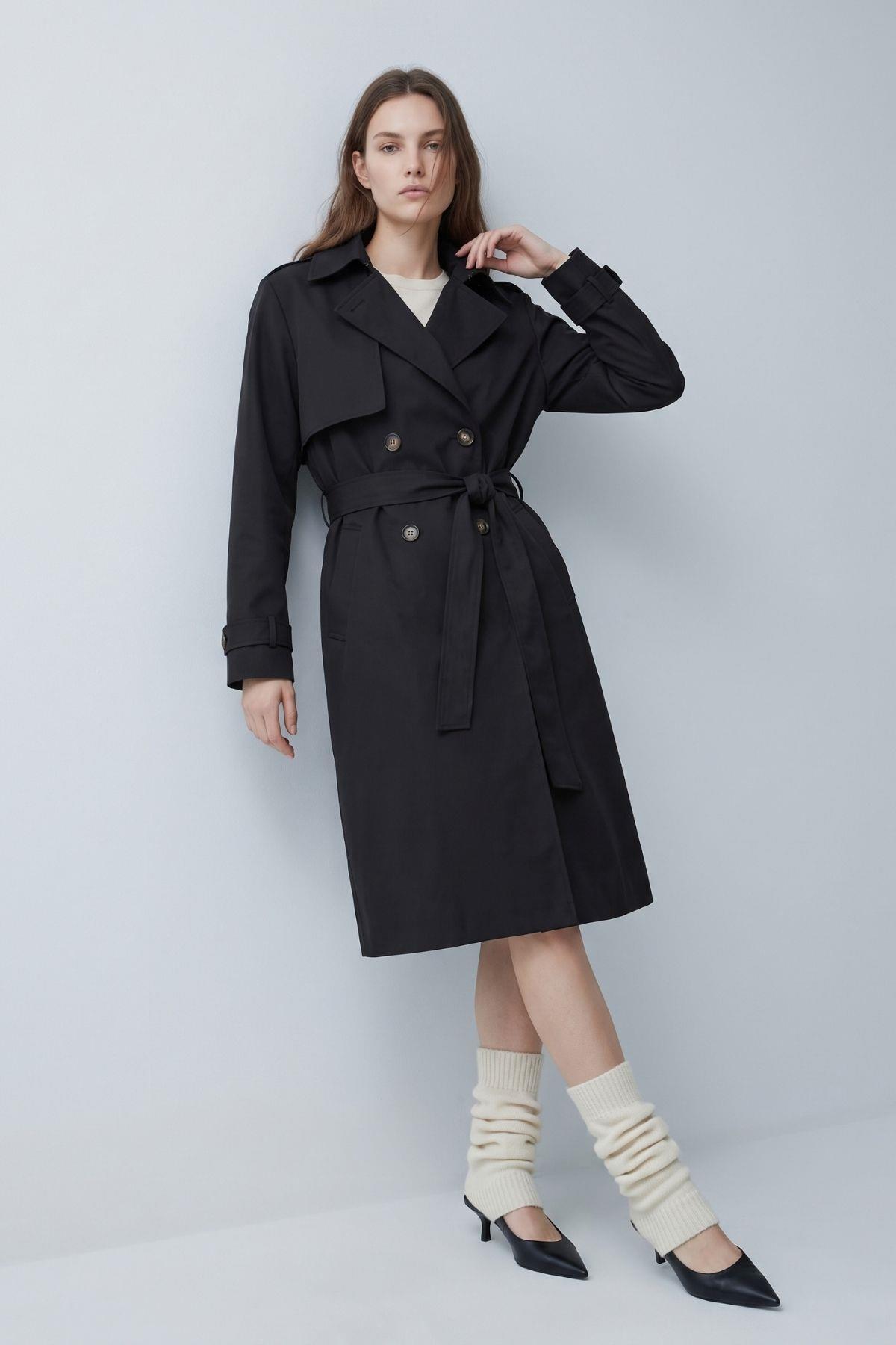Çift Düğmeli Oversize Trençkot 277 Siyah - RAYS