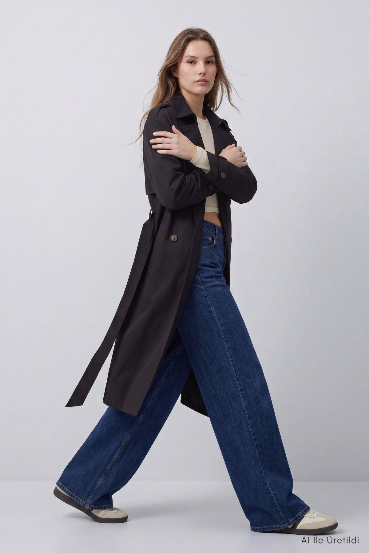 Çift Düğmeli Oversize Trençkot 277 Siyah - RAYS
