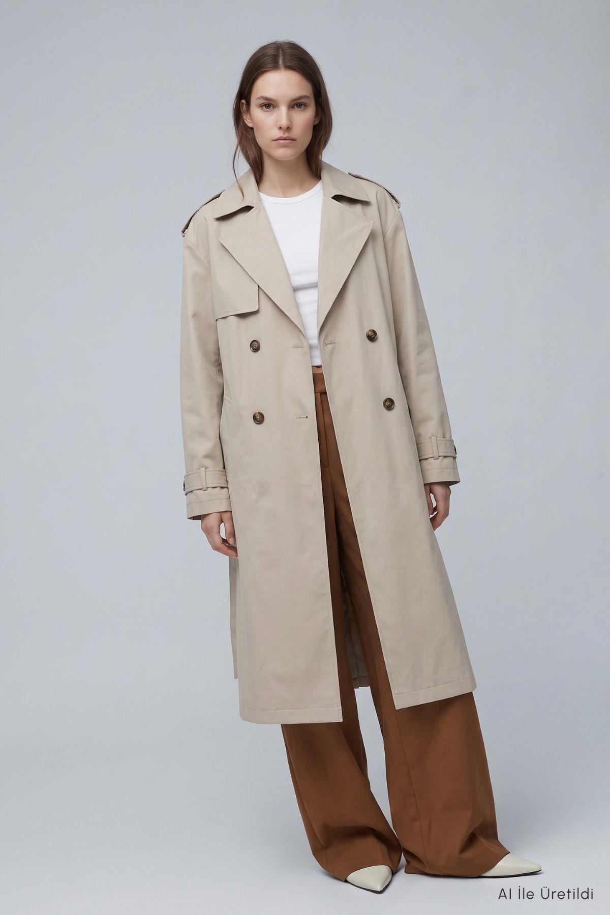 Çift Düğmeli Oversize Trençkot 277 Taş - RAYS