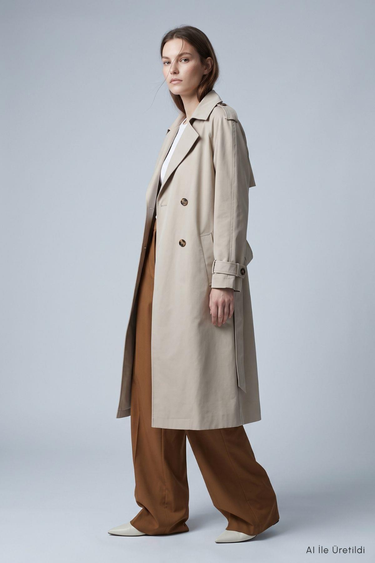 Çift Düğmeli Oversize Trençkot 277 Taş - RAYS