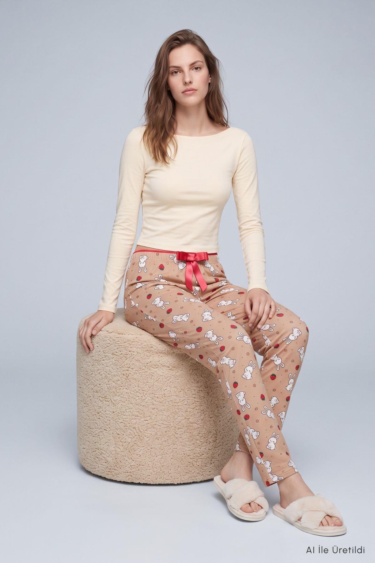 Çilekli Tavşan Desen Pijama 4553 Bisküvi - RAYS