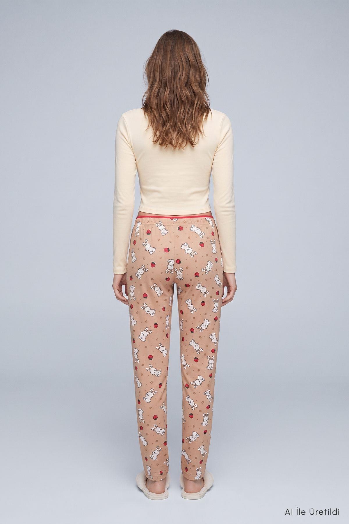 Çilekli Tavşan Desen Pijama 4553 Bisküvi - RAYS