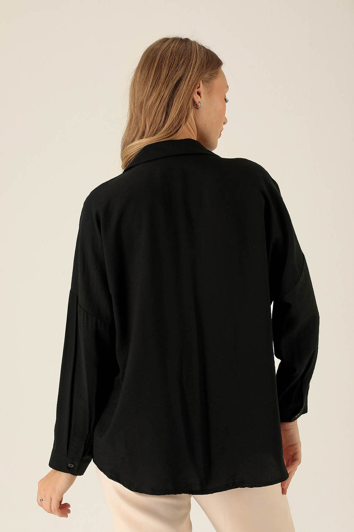 Dantel Cep Detaylı Bayan Gömlek - 6557A Siyah - 5