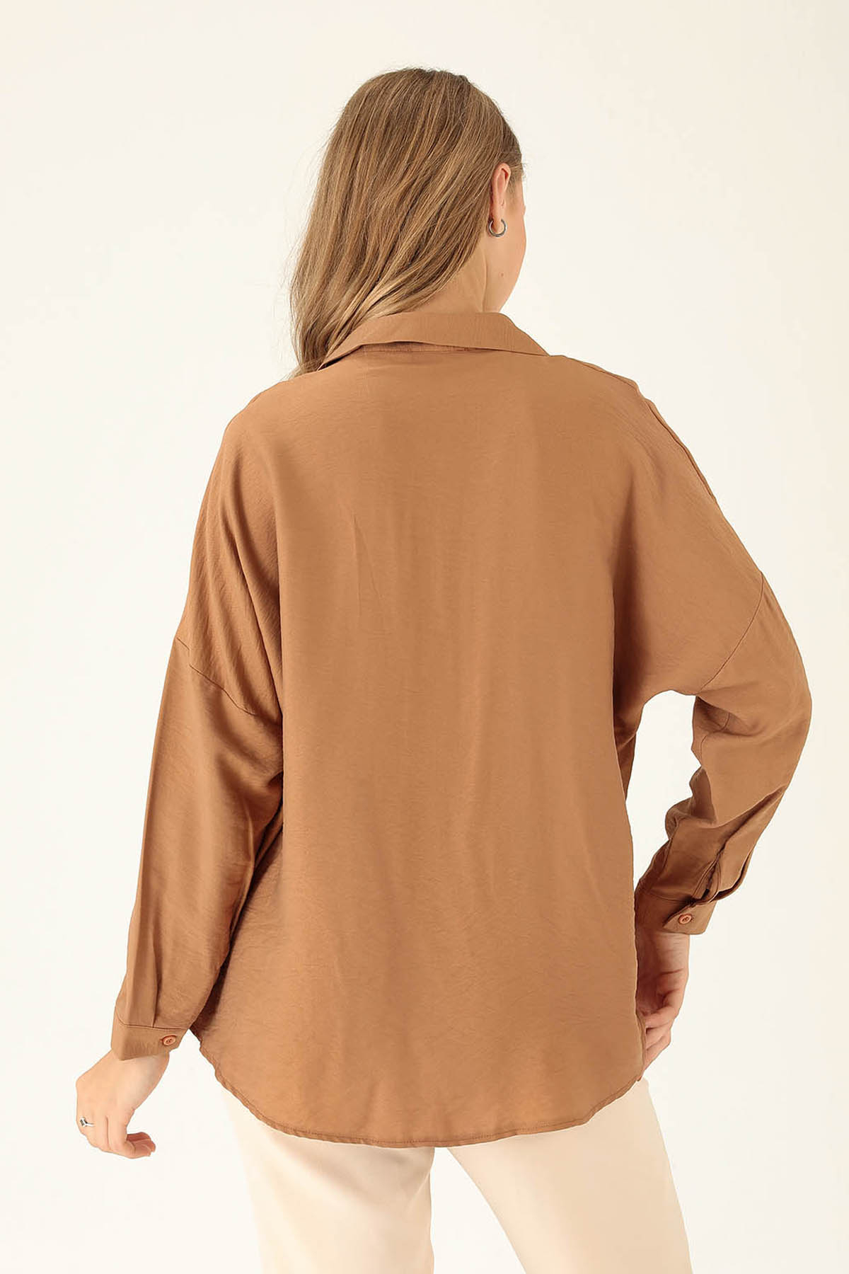 Dantel Cep Detaylı Bayan Gömlek - 6557A Taba - 5