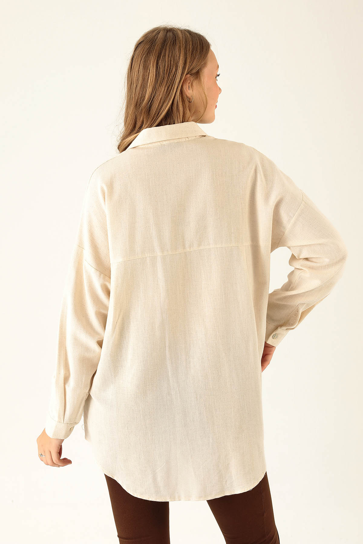 Dantel Detay Cep Bayan Gömlek - 6695A Natural - 5