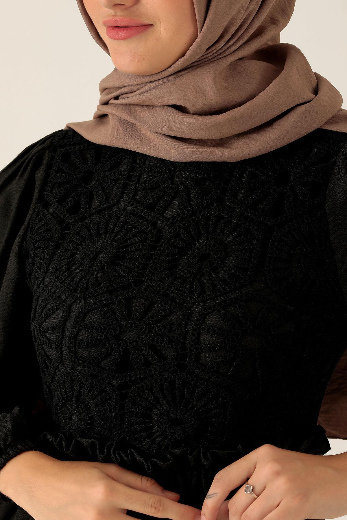 Dantel Detay Elbise - 6753A Siyah - 2