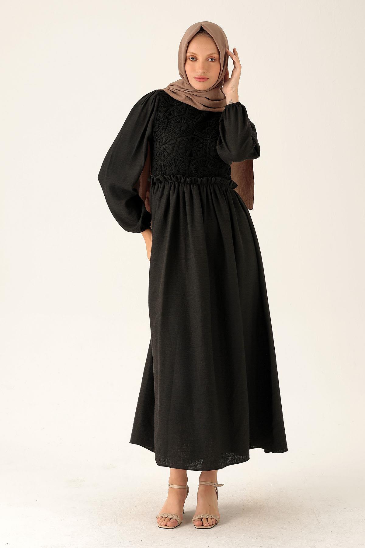 Dantel Detay Elbise - 6753A Siyah - 5