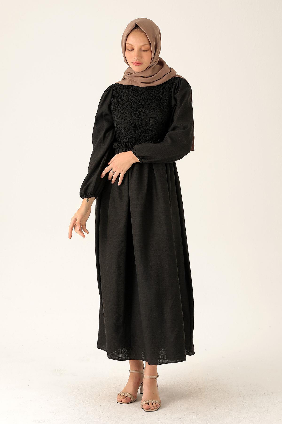 Dantel Detay Elbise - 6753A Siyah - 3