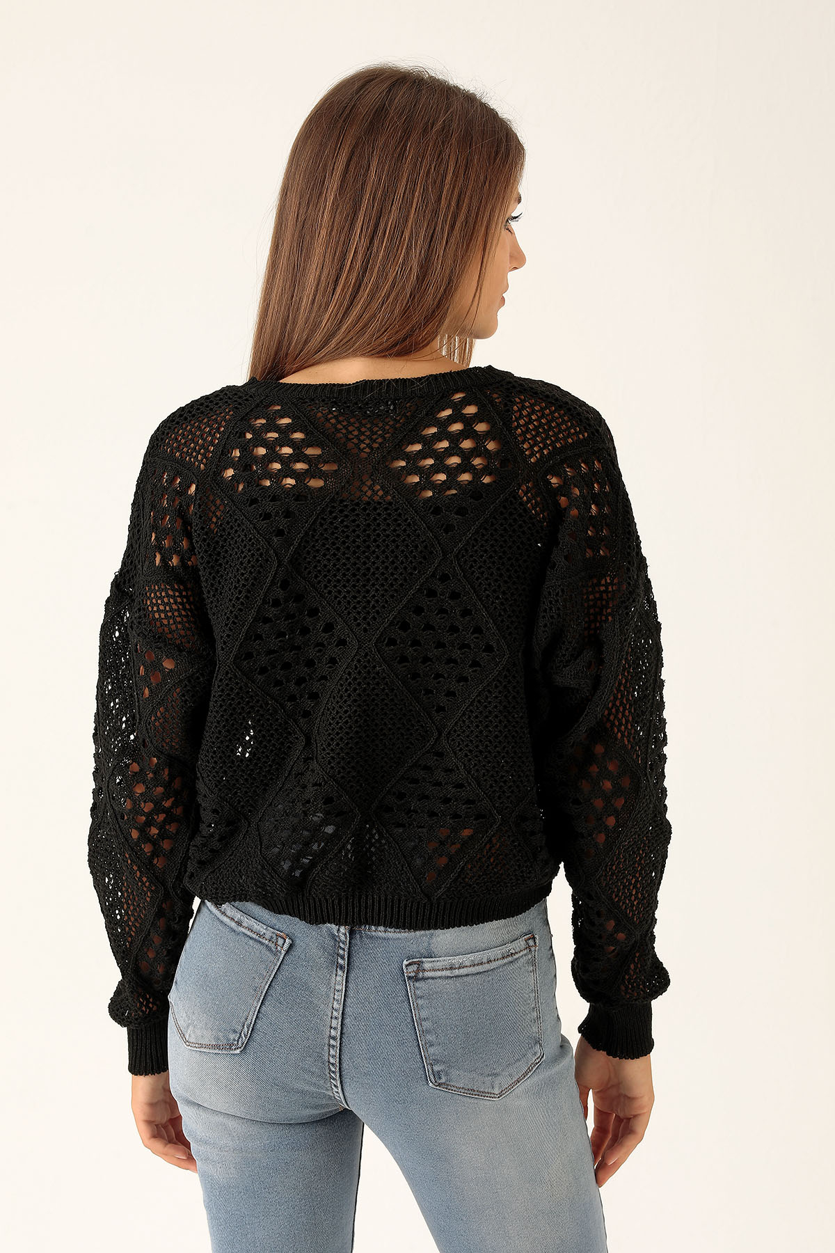 Delikli Bayan Kazak - 1528 Siyah - 3