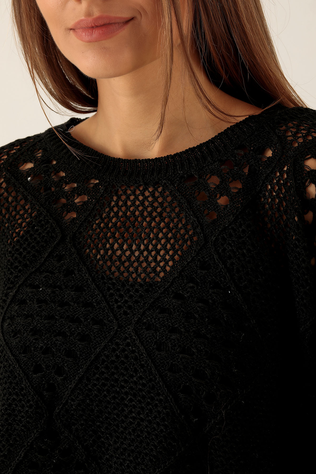 Delikli Bayan Kazak - 1528 Siyah - 6