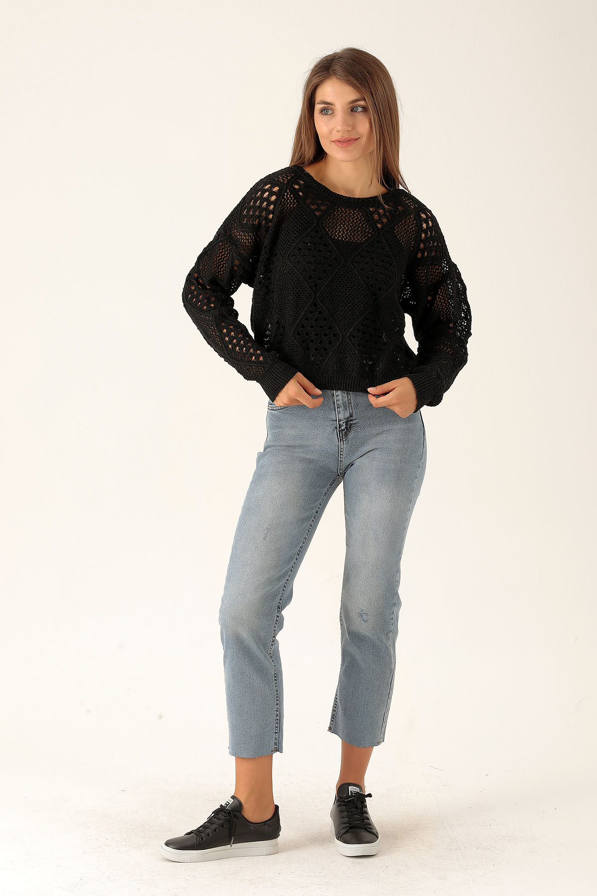 Delikli Bayan Kazak - 1528 Siyah - 4