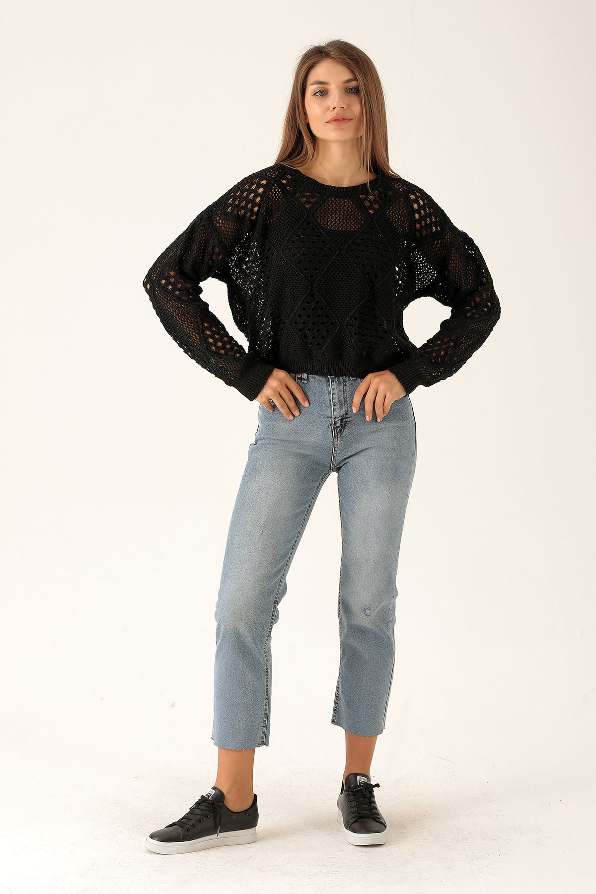 Delikli Bayan Kazak - 1528 Siyah - 5