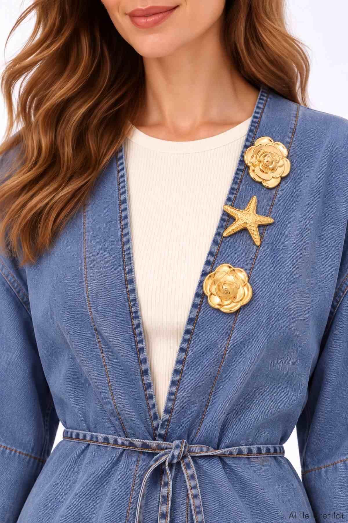 Deniz Kabuğu Detaylı Uzun Kot Kimono 3530 Açık Mavi - RAYS