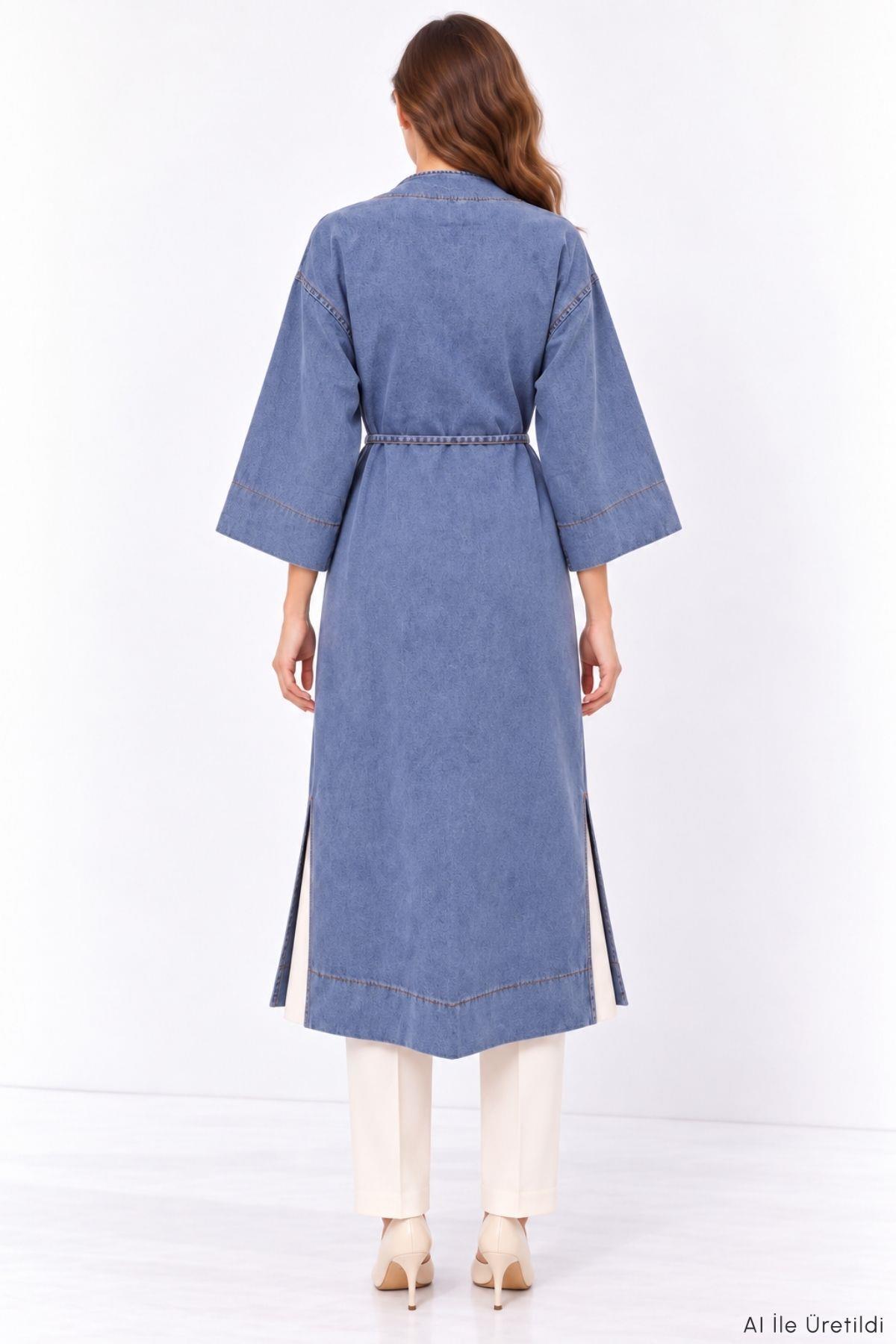 Deniz Kabuğu Detaylı Uzun Kot Kimono 3530 Açık Mavi - RAYS