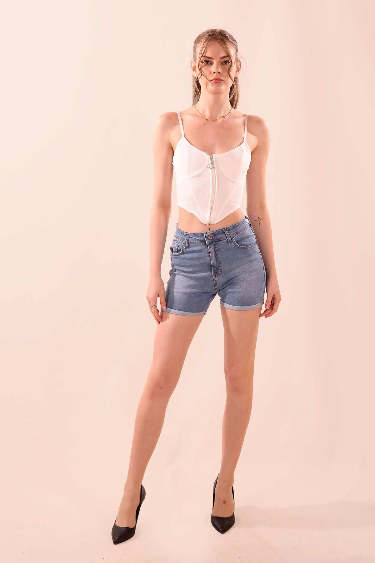 Double Paça Şort - 0181 Mavi 