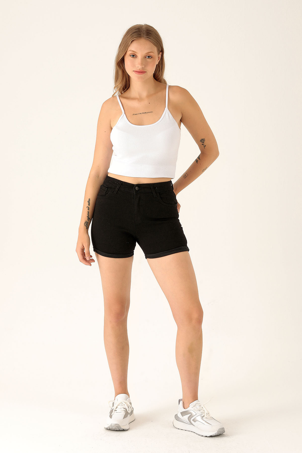 Double Paça Şort - 0181 Siyah 