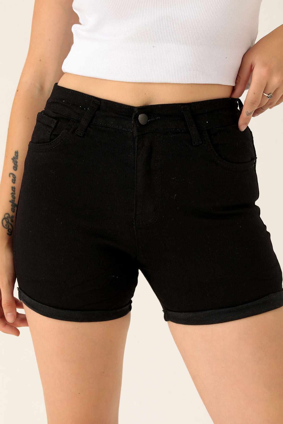 Double Paça Şort - 0181 Siyah - 6