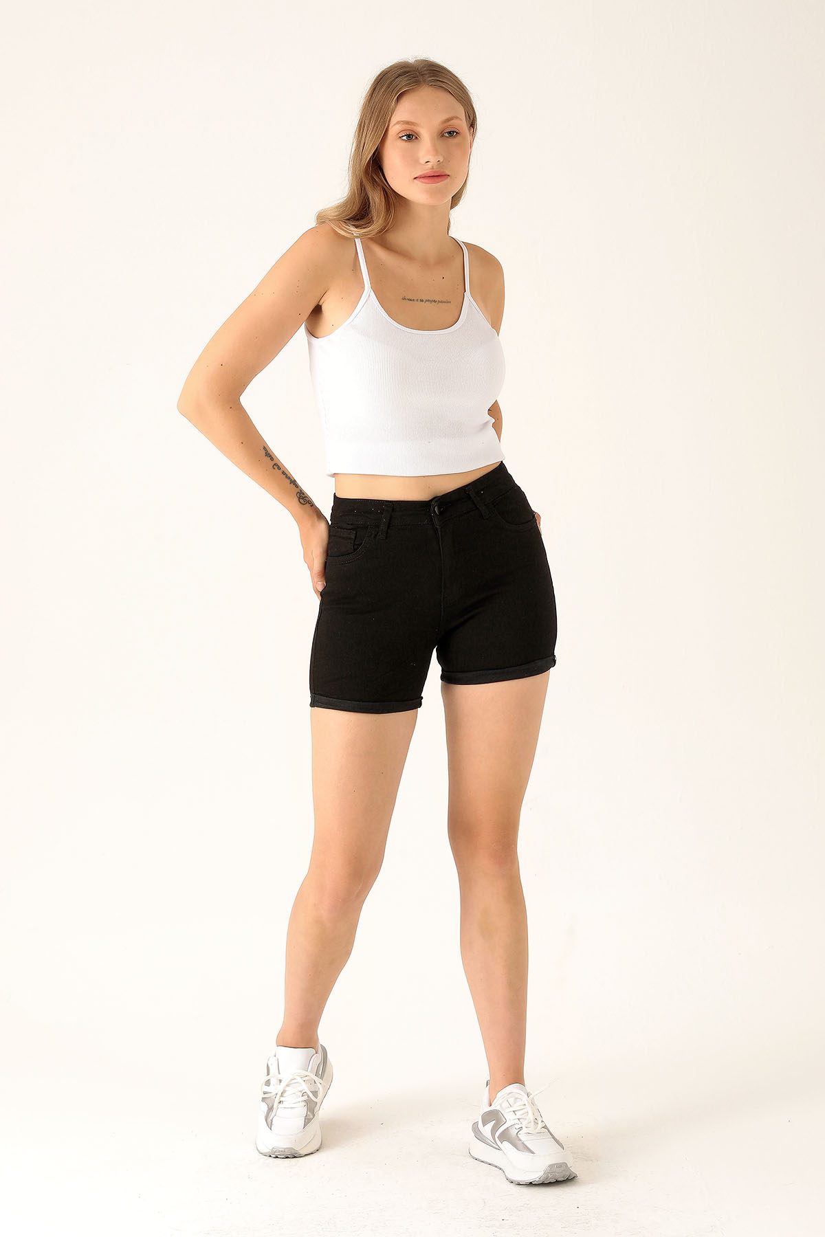 Double Paça Şort - 0181 Siyah - 2