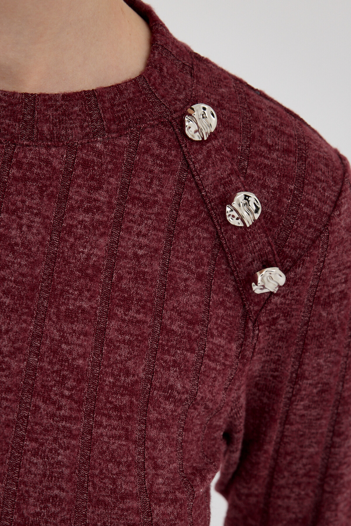 Bordo Düğme Detaylı Çizgili Triko Tunik 8132A - 4