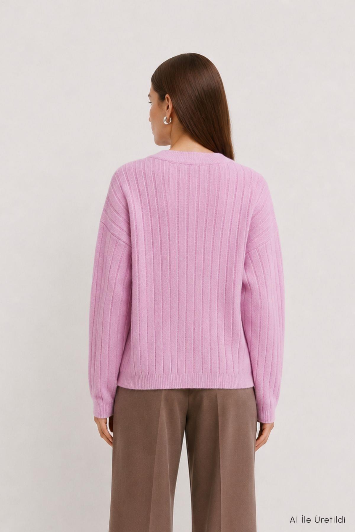 Düğmeli Fitilli Hırka 0119 Pembe - RAYS