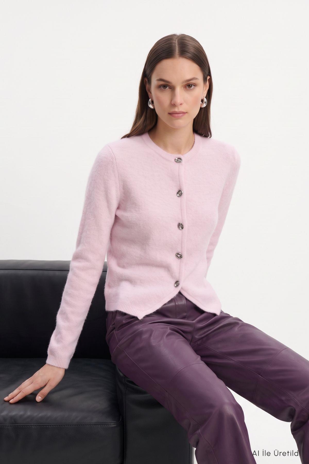 Düğmeli Hırka 07295 Pembe - 4