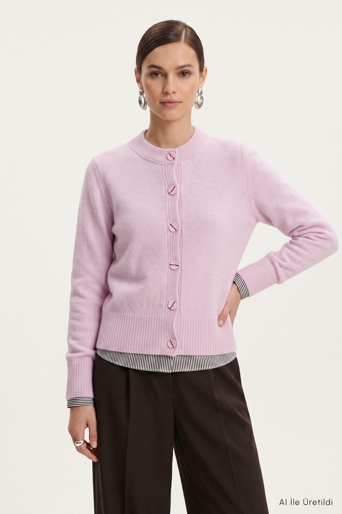 Düğmeli Kısa Hırka 70145 Pembe - RAYS